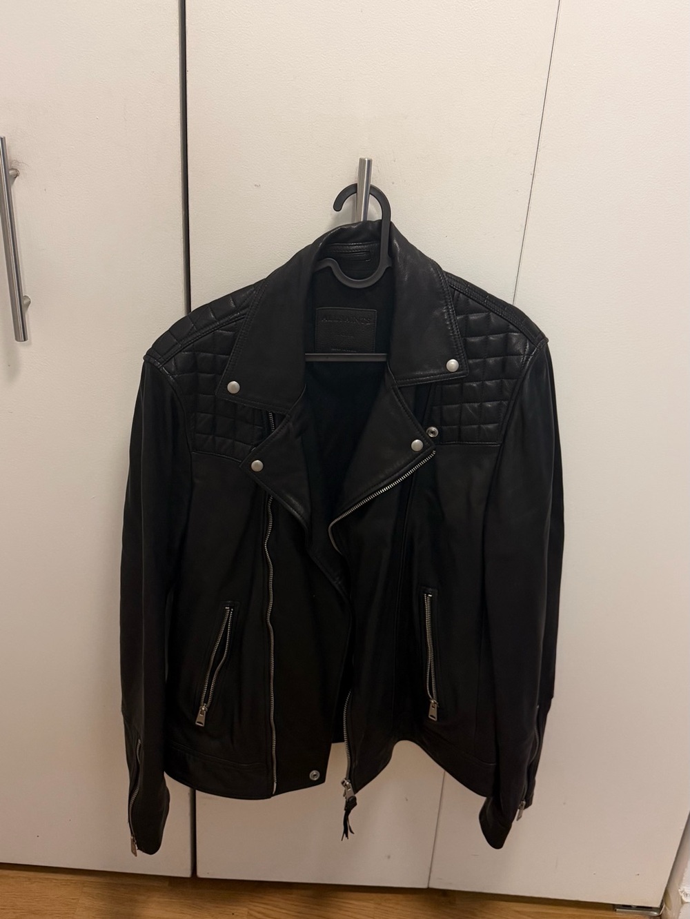 AllSaints - Black Quilted Leather Biker Jacket